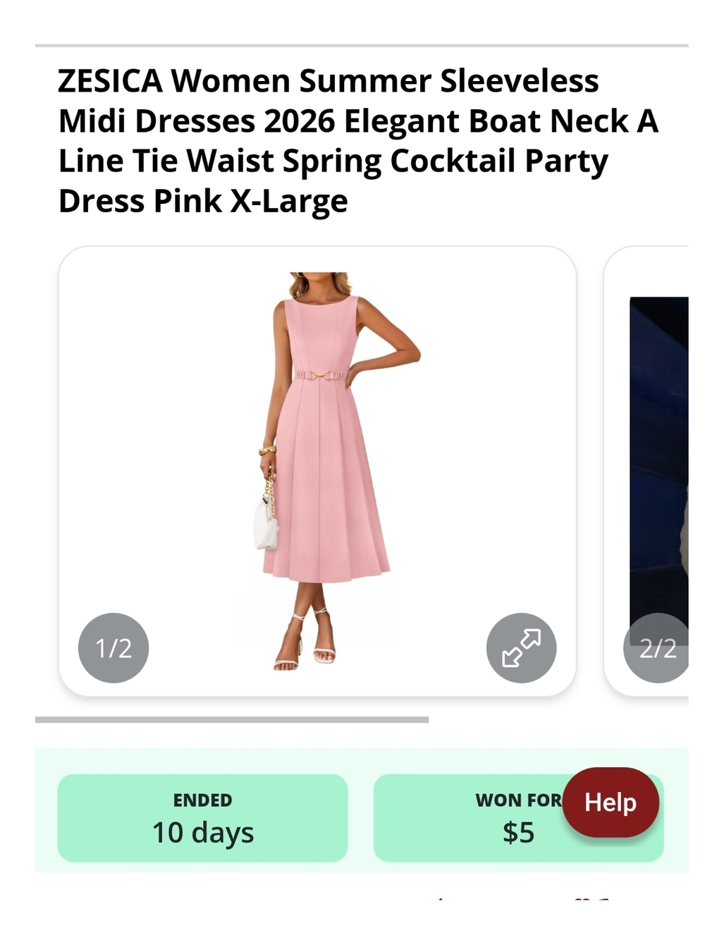 ZESICA - XL Elegant Sleeveless Pink Midi Dress with Belt - Picture 8 of 16